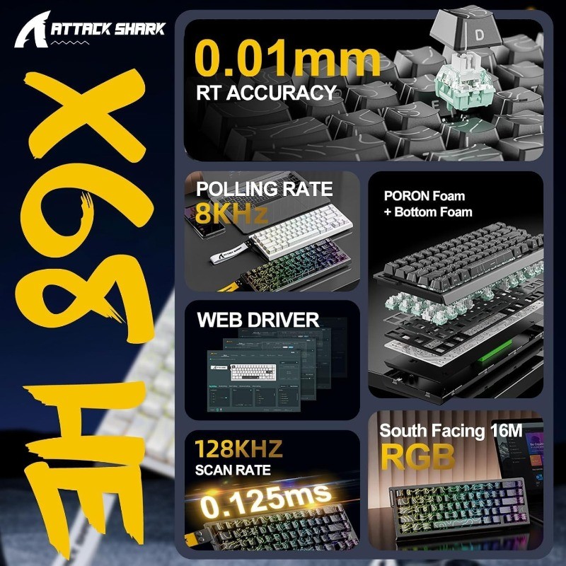 ATTACK SHARK X68 HE 8000Hz Rap - Keyboard Gaming Mac 评论和价格