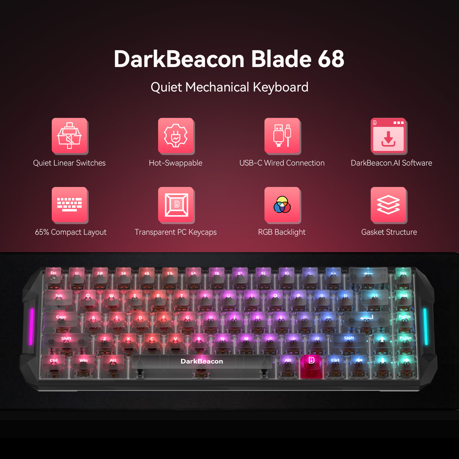 DarkBeacon Blade 68 Wired Sile - Gaming Keyboard That Is Quiet 评论和价格