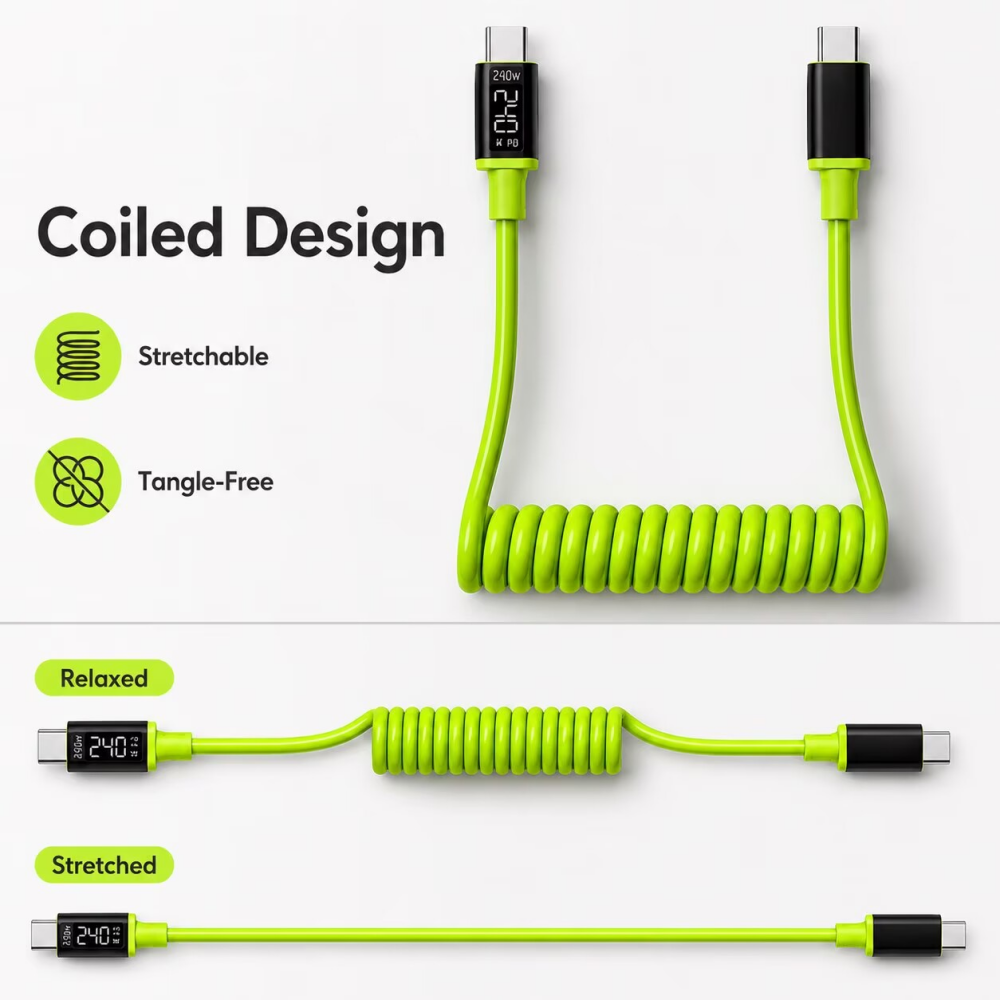 240W USB C/USB-A to C Coiled C - Coiled Usb Cable 评论和价格
