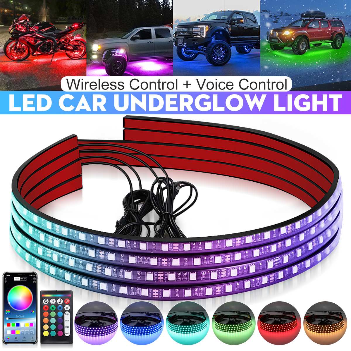 Wireless LED Car Flexible Unde - Rgb Underglow Strip 评论和价格